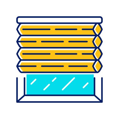 Hücresel tonları renk simgesi. Pencere panjurları. Oda karartma motorlu jalousie. Ofis, mutfak, yatak odası iç dekorasyonu. Oturma odası tasarımı. Yalıtılmış vektör illüstrasyonu