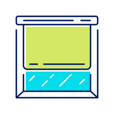 Roller tonları renk simgesi. Pencere panjurları. Mutfak, oda karartma dekorasyonu. Dikey jalousie. Pencere karartma tedavileri. Ev, ofis iç aksesuarı. Yalıtılmış vektör illüstrasyonu