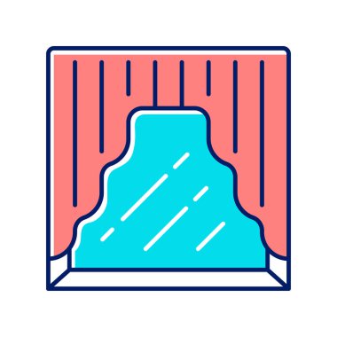 Pencere renk simgesi üzerinde swag. Perdeler pelmet. Lambrequin korniş sarkık eğrisi asılı. Pencere ve kapı dekorasyonu için kumaş. Ev iç dekorasyonu. Yalıtılmış vektör illüstrasyonu