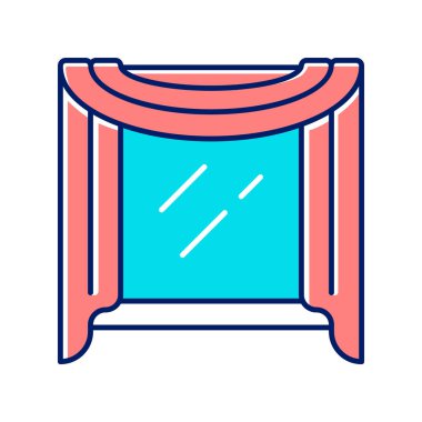 Pencere eşarp renk simgesi. Pencere üstü kaplamalar. Oturma odası, yatak odası, mutfak perdelik tasarım. Ev iç dekorasyonu. Karartma kaplamaları. Ev mobilyası. Yalıtılmış vektör illüstrasyonu