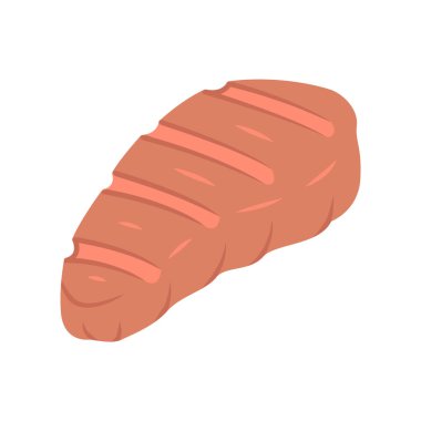 Et biftek düz tasarım uzun gölge renk simgesi. Kasap dükkanı ürünü. Restoran, ızgara bar, et lokantası menüsü. Et yetiştiriciliği. Izgara, barbekü yemeği. Et pişirme. Vektör siluet illüstrasyon