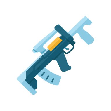 Groza silah düz tasarım uzun gölge renk simgesi. Sanal video oyunu ateşli silah, silah. Shooter oyun tüfeği, blaster. Çocuk oyuncması. Esport keskin nişancı askeri envanter, teçhizat. Vektör siluet illüstrasyon