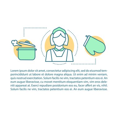 Ev pişirme hizmeti makale sayfa vektör şablonu. Kişisel şef. Doğrusal simgeler ve metin kutuları ile broşür, dergi, kitapçık tasarım elemanı. Baskı tasarımı. Metin alanı ile kavram çizimleri