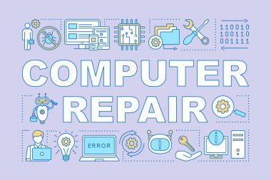 Bilgisayar onarım kelime kavramları afiş. İşletim sistemi yeniden yükleme