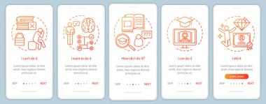 Doğrusal kavramlarla mobil uygulama sayfası ekranında eğitim motivasyonu. Başarıya giden yol. Kariyerci, yuppie, işkolik. Adımları grafik yönergeleri. Ux, Ui, Gui vektör şablonu çizimleri ile