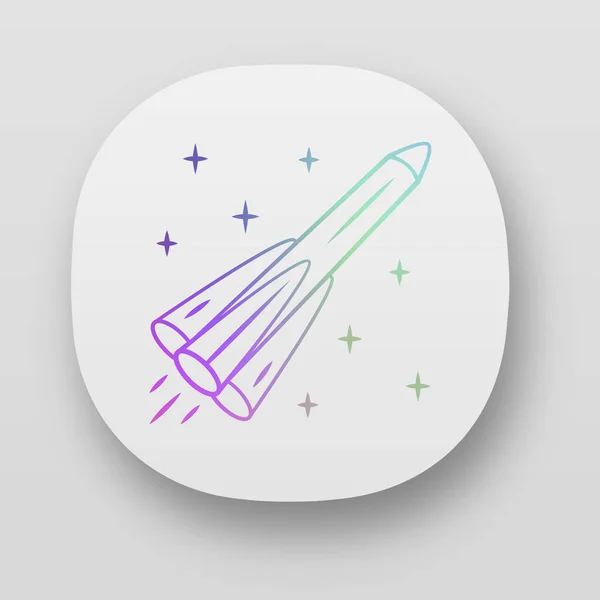 Rocket app-ikonen. Missil, rymdfarkoster, flygplan. Bemannade rymdfärd. Utforskning av rymden. Interplanetära resor. UI/UX användargränssnitt. Webb-eller mobilapplikationer. Vektor isolerade illustrationer — Stock vektor