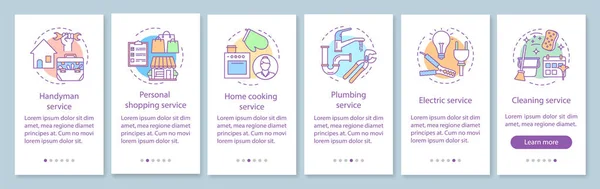 Home Services onboarding mobile App-Seite Bildschirm mit linearen conc — Stockvektor