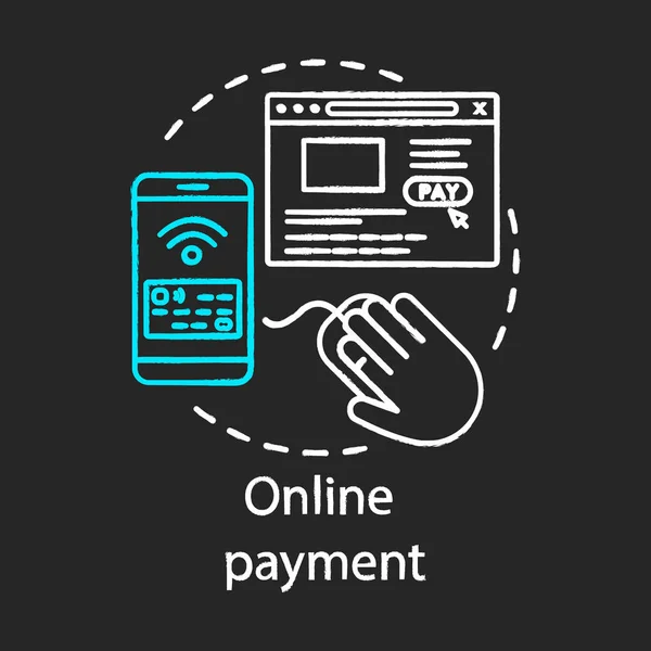 Concept de paiement en ligne icône craie. Idée d'achat en ligne. Portefeuille numérique. Services bancaires mobiles. Commerce électronique. Gestion financière. Illustration vectorielle de tableau isolé — Image vectorielle