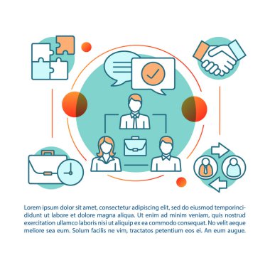 Takım oluşturma makale sayfası vektör şablonu. Ortaklık, liderlik. Takım yönetimi. Broşür, dergi, doğrusal simgeler ile kitapçık tasarım elemanı. Baskı tasarımı. Metin alanı ile kavram çizimleri