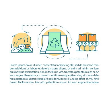 Geri dönüşüm işlemi makale sayfası vektör şablonu. Çevre bakımı, sıfır atık. Doğrusal simgeler ve metin kutuları ile broşür, dergi, kitapçık tasarım elemanı. Baskı tasarımı. Metinli kavram çizimleri
