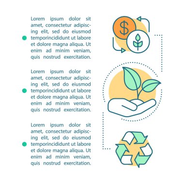 Atık geri dönüşüm faydaları makale sayfası vektör şablonu. Çevre bakımı, eko koruma. Broşür, dergi, doğrusal simgeler ve metin ile kitapçık tasarım elemanı . Baskı tasarımı. Kavram çizimleri