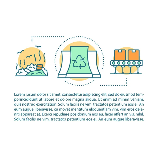 Шаблон вектора страницы процесса вторичной переработки. Окружающая среда, никаких отходов. Брошюра, журнал, элемент оформления буклета с линейными иконками и текстовыми полями. Печать дизайн. Концепция иллюстраций с текстом — стоковый вектор