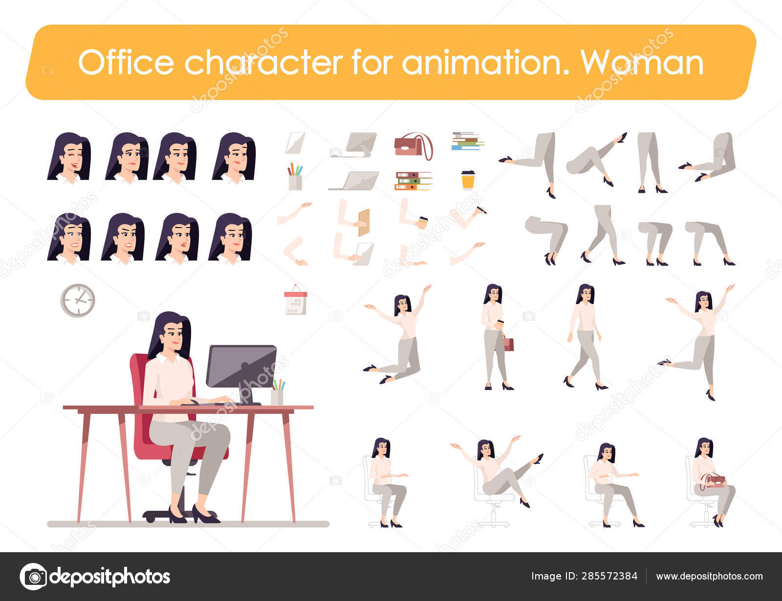 Businesswoman Front View Animated Flat Vector Character Design