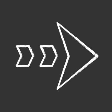 Kesikli ok tebeşir simgesi. Ok ucu doğru kaymayı ve yönü gösteriyor. Sağa ok. Navigasyon işaretçisi, gösterge işareti. Sonraki. Hareket sembolü. Yalıtılmış vektör tebeşir tahtası çizimi