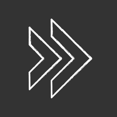 Çift ok tebeşir simgesi. Geri sarma düğmesi. Navigasyon işaretçisi, gösterge sembolü. Sonra, ileri ok sağa doğru işaret ediyor. Hareket atası. İmleci gösteriyor. Yalıtılmış vektör tebeşir tahtası çizimi