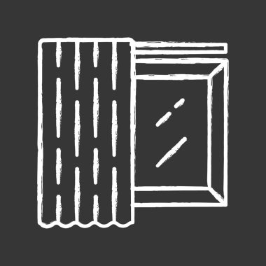 Tek panel tebeşir simgesi. Ev dekorasyon perdesi. Korniş üzerinde oda karartma monokrom gölge. Alışveriş iç tasarım. Pencere kaplaması. Yalıtılmış vektör tebeşir tahtası çizimi