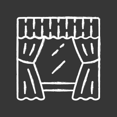 Pencere işleme tebeşir simgesi ayarlayın. Oturma odası, mutfak, yatak odası dekorasyonu. Valance korniş'te asılı. Pencereler perdeler, yağma. Ev ve ofis iç tasarımı. Yalıtılmış vektör tebeşir tahtası çizimi