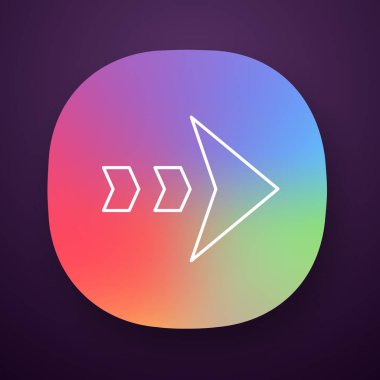 Kesikli ok uygulaması simgesi. Ok ucu doğru kaymayı ve yönü gösteriyor. Sağa ok. Gösterge işareti. Sonraki. Hareket sembolü. Ui/Ux kullanıcı arabirimi. Web veya mobil uygulama. Vektör izole illüstrasyon