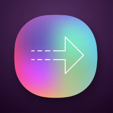 Noktalı çizgi uygulama simgesi ile ok. Sağa doğru. Ok ucu sağa işaret eden. Navigasyon işaretçisi. Sembolü gösteriyor. Ui/Ux kullanıcı arabirimi. Web veya mobil uygulama. Vektör izole illüstrasyon