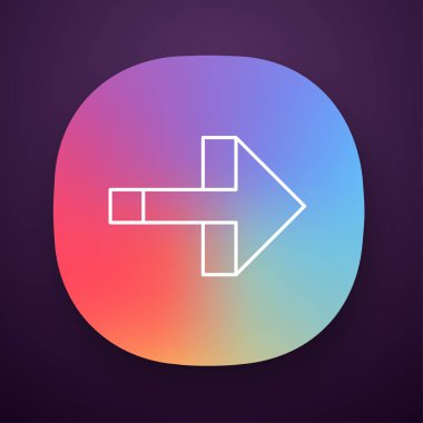 Sağ ok uygulaması simgesi. İleri işaretçi, sağa dönüş. Yol göstergesi. Ok sağa doğru işaret ediyor. Sonraki. Navigasyon imleci. Ui/Ux kullanıcı arabirimi. Web veya mobil uygulama. Vektör izole illüstrasyon