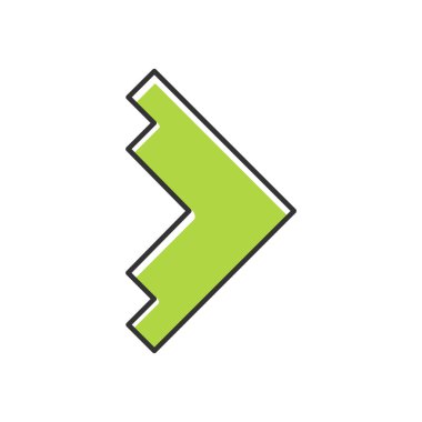 Sağ yeşil ok ucu renk simgesi. İleri üçgen ok. Sonraki. Navigasyon işaretçisi işareti. Yön hareketi. Hareket göstergesi, ataer. Soyut işaret imleci. Yalıtılmış vektör illüstrasyonu