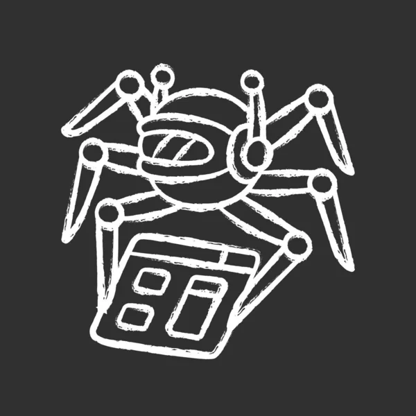 Crawler krijt pictogram. SpiderBot. Zoekmachine optimalisatie. Automatische indexeerfunctie. Content monitoring. Kunstmatige intelligentie. Web indexeren. Robot software. Geïsoleerde vector schoolbord illustratie — Stockvector