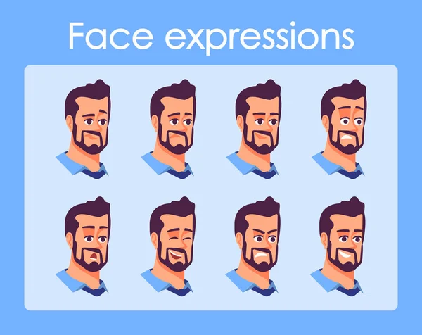 Bearded Man cartoon karakter gezichten vector set. Zakenman met — Stockvector