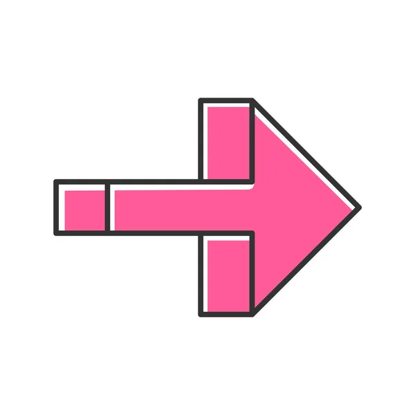 Pink right arrow color icon. Forward pointer, right turn. Path indicator, designator. Direction move. Arrow pointing rightward. Next. Navigation cursor. Isolated vector illustration — Stock Vector