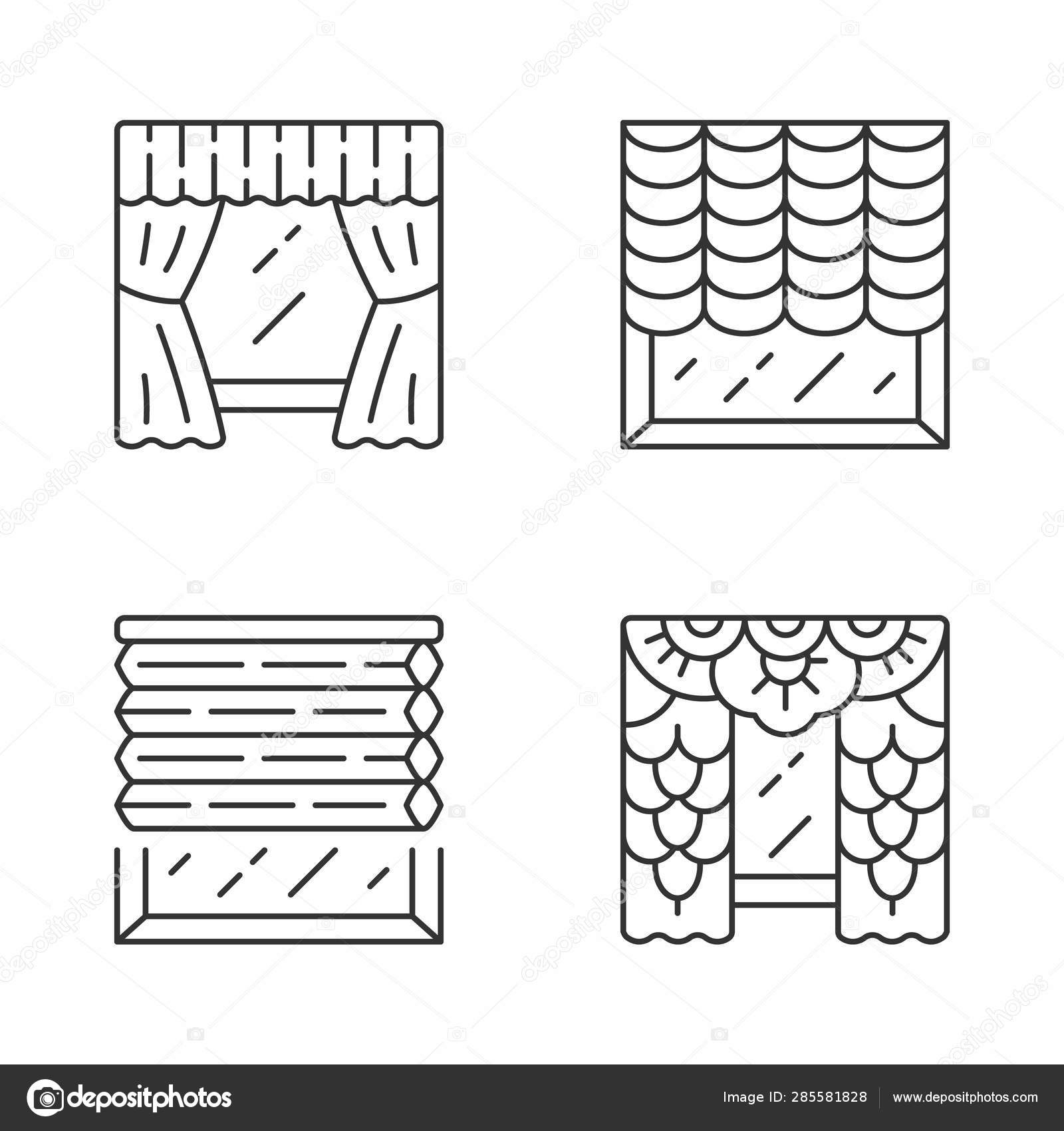 Window Blinds Linear Icons Set Austrian Cellular Shades Lace