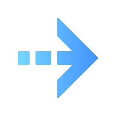 Noktalı çizgi çizgi düz tasarım uzun gölge renk simgesi ile mavi ok. Doğu yönünde. Sağa doğru gösteren ok. Sonra, ileri. Navigasyon işaretçisi, gösterge işareti. Vektör siluet illüstrasyon