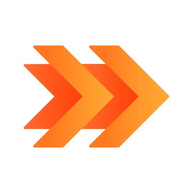 Çift turuncu oklar düz tasarım uzun gölge renk simgesi. Hızlı ileri sağ ok ucu. Geri sarma düğmesi. Navigasyon işaretçisi, gösterge. İşaret. Sembolü gösteriyor. Vektör siluet illüstrasyon