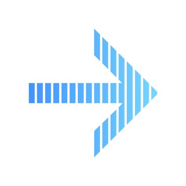 Çizgili mavi ok düz tasarım uzun gölge renk simgesi. Ok ucu sağa doğru işaret ediyor. Yön işaretçisi. Navigasyon göstergesi işareti. İmleç sembolü. Yön oku. Vektör siluet illüstrasyon