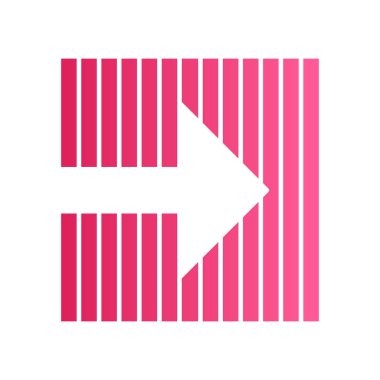 Çizgili zemin düz tasarım uzun gölge renk simgesi pembe ok. Ok doğru yönü gösteriyor. Hareket. Navigasyon işaretçisi, gösterge sembolü. Yön hareketi. İşaret. Vektör siluet i