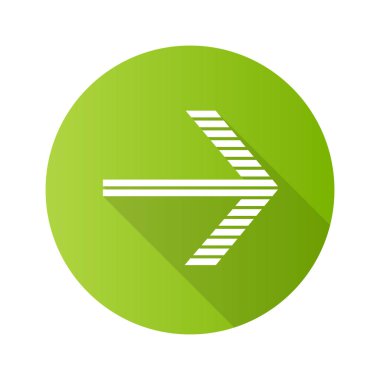 Çizgili ok düz tasarım uzun gölge glyph simgesi. İleri göstergesi. İşaretçi simgesi. Hareket işareti. Sonra, ileri. Navigasyon imleci. Ok ucu sağa doğru işaret ediyor. Vektör siluet illüstrasyon