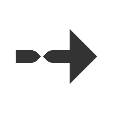 Bükülmüş ok glyph simgesi. Yön ok ucu. İmleç işaret ediyor. Sağa doğru gösteren ok. İşaretçi, gösterge. Sonraki. Navigasyon işareti. Siluet sembolü. Negatif boşluk. Vektör izole illüstrasyon