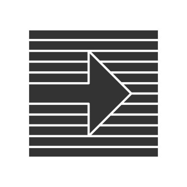 Çizgili arka plan glyph simgesine ok. Ok ucu sağa doğru bakıyor. Yatay çizgili zeminde navigasyon göstergesi. Siluet sembolü. Negatif boşluk. Vektör izole illüstrasyon