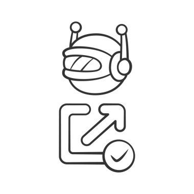 Backlink denetleyici bot doğrusal simgesi. Web optimizasyonu. Yapay zeka. Destek hizmeti botu. Teknoloji. İnce çizgi çizimi. Kontur sembolü. Vektör yalıtılmış anahat çizimi. Kullanılabilir kontur