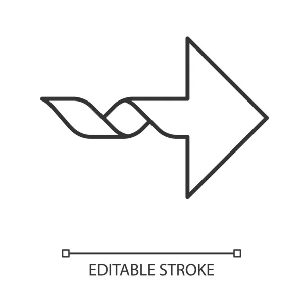 Vriden pil linjär ikon. Tecken för navigerings pekare. Pilspets som indikerar rightward. Pekare, indikator. Rörelse. Tunn linje illustration. Kon tur symbol. Vektor isolerad dispositions ritning. Redigerbar stroke — Stock vektor