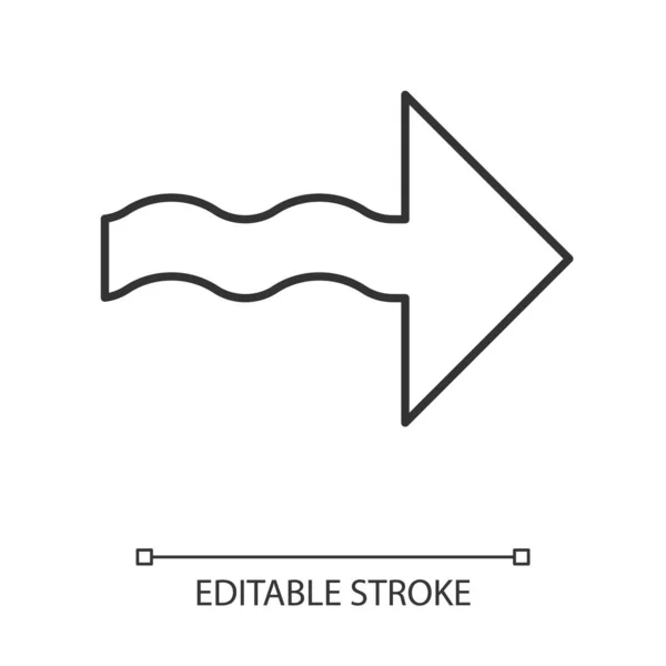 Flèche ondulée icône linéaire. Pointeur de direction. Tête de flèche. Pointant le curseur. Marqueur, indicateur, suivant. Illustration fine. Symbole de contour. Schéma vectoriel isolé. Course modifiable — Image vectorielle