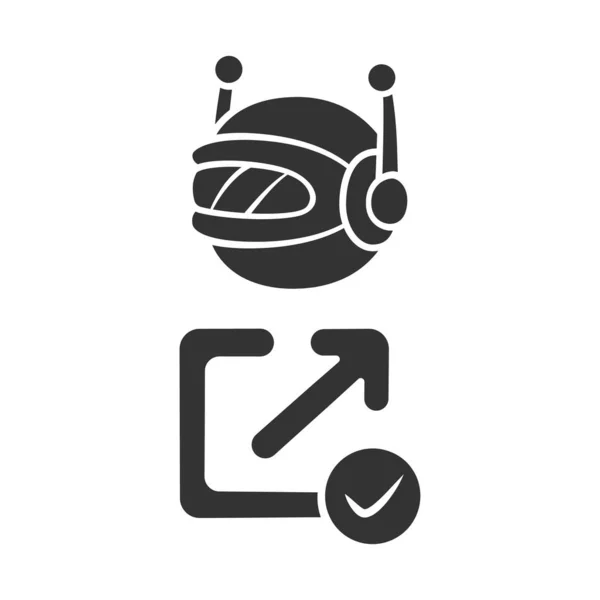 Bakåtlänk Checker bot Glyph ikon. Webbplatsoptimering. Artificiell intelligens. Support Service bot. SEO-assistent, AI. Robot maskin. Siluettsymbol. Negativt utrymme. Vektor isolerad illustration — Stock vektor