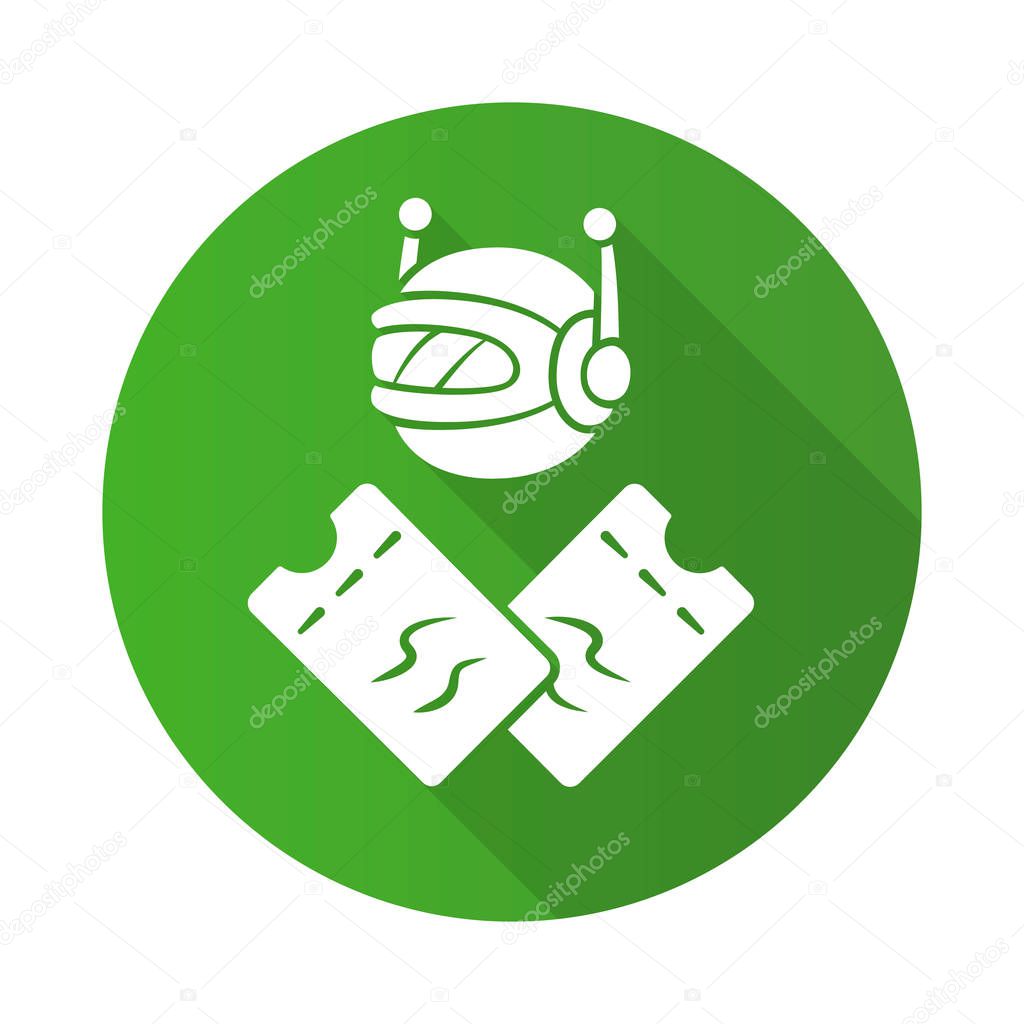 Scalper bot flat design long shadow glyph icon. Tickets wholesale buying scalping bot. Online bulk purchases. Ticketing websites. Internet app. Artificial intelligence. Vector silhouette illustration