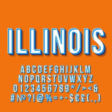 Illinois vintage 3d vektör yazı. Retro kalın yazı tipi, yazı tipi.
