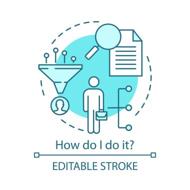 İş motivasyonu kavram simgesi aranıyor. Çalışkan işadamı fikir ince çizgi illüstrasyon. Bunu nasıl yaparım? Başarı için çabalıyor. Zorlukların üstesinden gelmek. Vektör izole çizim. Kullanılabilir kontur