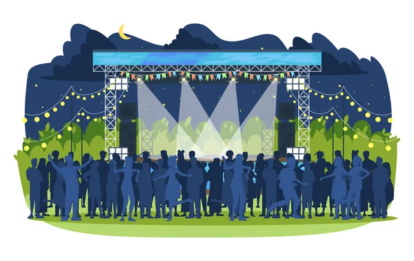 Yaz müzik festivali poster vektör şablonu. Düz illüstrasyonlar ile fest broşür, kapak, kitapçık sayfa konsept tasarımı İnsanlar. Açık hava canlı konseri. Reklam el ilanı, broşür, afiş düzeni fikri