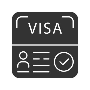 Vize glyph simgesini başlatın. Geçici oturma izni. Seyahat belgesi. Göçmenlik. Seyahat onayı. Yabancı girişimciler vize. Siluet sembolü. Negatif boşluk. Vektör izole illüstrasyon