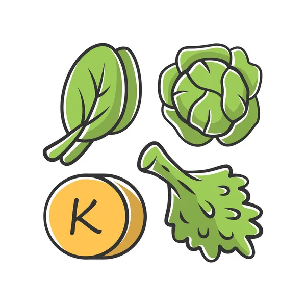 Vitamin K grön färg ikon. Ätbara greener och kål. Friska f — Stock vektor
