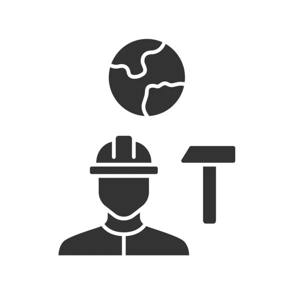 Jobb för invandrare Glyph ikon. Migrerande, flykting anställning. Byggnadsarbetare. Att söka arbete utomlands. Hård hatt arbetare, Handyman. Siluettsymbol. Negativt utrymme. Vektor isolerad illustration — Stock vektor