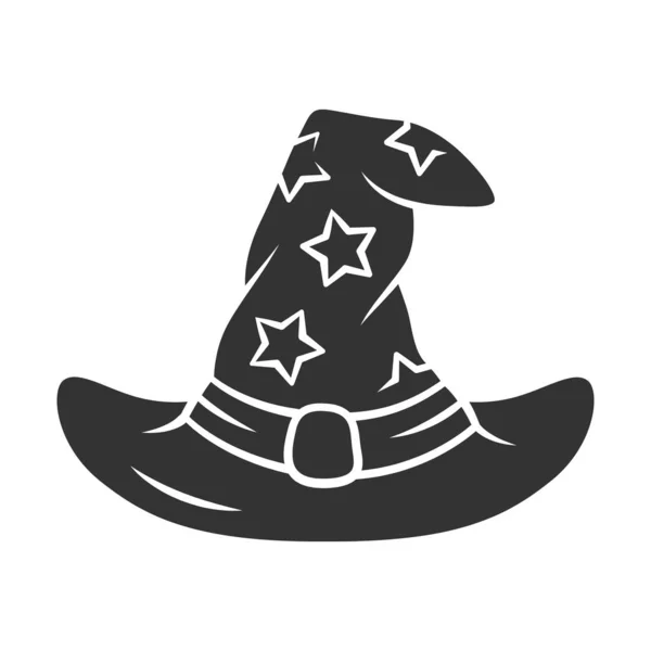 Sihirbaz şapka glyph simgesi. Siluet sembolü. Cadı büyüsü şapkası. Sihirbaz, büyücü şapkası. Cadılar Bayramı kostüm aksesuarı. Büyücülük, büyücülük fantezi öğesi. Negatif boşluk. Vektör izole illüstrasyon — Stok Vektör