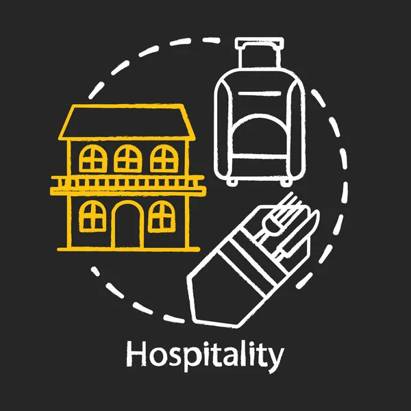 Gästfrihet krita koncept ikon. Boende industrin. Restaurang och hotellservice. Boende för resenärer. Turismsektorn idé. Vektor isolerad svarta tavlan illustration — Stock vektor