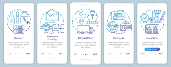 Comfort, service industries onboarding mobile app page screen vector template. Servizi informativi. Passaggi del sito con illustrazioni lineari. UX, UI, concetto di interfaccia smartphone GUI — Vettoriale Stock